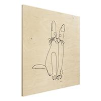 Bilderwelten Holzbild Tiere - Quadrat Katze Line Art