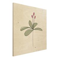 Bilderwelten Holzbild Blumen - Quadrat Seerose Line Art