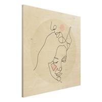 Bilderwelten Holzbild Akt & Erotik - Quadrat ZÃrtliches Paar Line Art