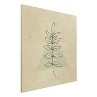 Bilderwelten Holzbild Blumen - Quadrat Zweig Geometrie Dreieck Line Art