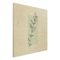 Bilderwelten Holzbild Blumen - Quadrat Zweig Geometrie Viereck Line Art