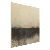 Bilderwelten Holzbild Abstrakt - Quadrat Abstrakter Goldener Horizont Schwarz WeiÃŸ