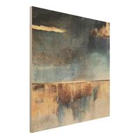 Bilderwelten Holzbild Abstrakt - Quadrat Abstraktes Seeufer in Gold