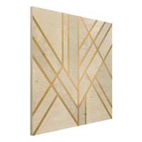 Bilderwelten Holzbild Abstrakt - Quadrat Art Deco Geometrie WeiÃŸ Gold