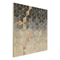 Bilderwelten Holzbild Abstrakt - Quadrat Blau WeiÃŸ goldene Geometrie