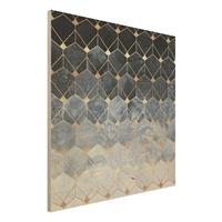 Bilderwelten Holzbild Abstrakt - Quadrat Blaue Geometrie goldenes Art Deco