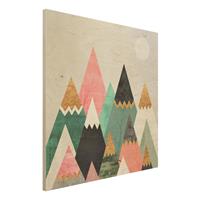 Bilderwelten Holzbild Abstrakt - Quadrat Dreieckige Berge mit Goldspitzen