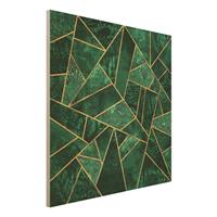 Bilderwelten Holzbild Abstrakt - Quadrat Dunkler Smaragd mit Gold