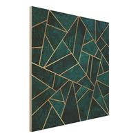 Bilderwelten Holzbild Abstrakt - Quadrat Dunkles TÃ¼rkis mit Gold