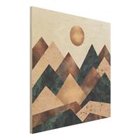 Bilderwelten Holzbild Abstrakt - Quadrat Geometrische Berge Bronze