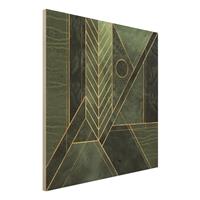 Bilderwelten Holzbild Abstrakt - Quadrat Geometrische Formen Smaragd Gold