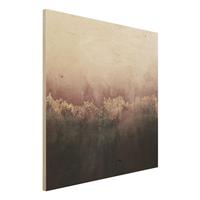 Bilderwelten Holzbild Abstrakt - Quadrat Goldene DÃmmerung Rosa