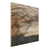 Bilderwelten Holzbild Abstrakt - Quadrat Goldener Marmor gemalt
