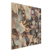 Bilderwelten Holzbild Abstrakt - Quadrat Marmor Aquarell mit Gold