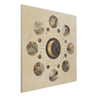 Bilderwelten Holzbild Abstrakt - Quadrat Mondphasen Abstrakt Gold
