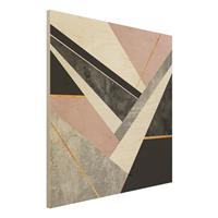 Bilderwelten Holzbild Abstrakt - Quadrat Schwarz WeiÃŸ Geometrie mit Gold