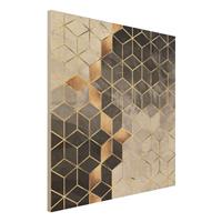 Bilderwelten Holzbild Abstrakt - Quadrat Schwarz WeiÃŸ goldene Geometrie