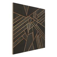 Bilderwelten Holzbild Abstrakt - Quadrat Schwarze Dreiecke Gold