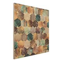 Bilderwelten Holzbild Abstrakt - Quadrat TÃ¼rkise Geometrie goldenes Art Deco