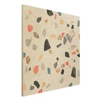 Bilderwelten Holzbild Abstrakt - Quadrat WeiÃŸer Terrazzo mit Goldsteinchen