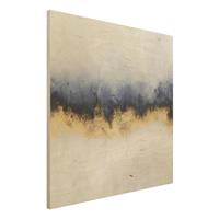 Bilderwelten Holzbild Abstrakt - Quadrat Wolkenhimmel mit Gold