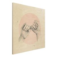 Bilderwelten Holzbild Portrait - Quadrat Illustration HÃnde Freundschaft Kreis Rosa WeiÃŸ