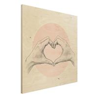 Bilderwelten Holzbild Portrait - Quadrat Illustration Herz HÃnde Kreis Rosa WeiÃŸ