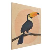Bilderwelten Holzbild Tiere - Quadrat Illustration Vogel Tukan Malerei Pastell