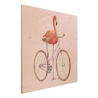 Bilderwelten Holzbild Tiere - Quadrat Flamingo mit Fahrrad