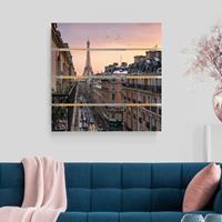 Bilderwelten Holzbild Plankenoptik Eiffelturm bei Sonnenuntergang