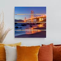 Bilderwelten Holzbild Plankenoptik Golden Gate Bridge am Abend