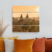 Bilderwelten Holzbild Plankenoptik Sonnenuntergang Ã¼ber Bagan