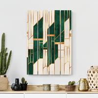 Bilderwelten Holzbild Plankenoptik Emerald und Gold Geometrie