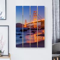 Bilderwelten Holzbild Plankenoptik Golden Gate Bridge am Abend