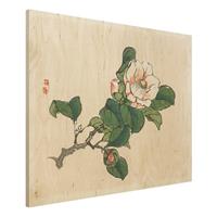 Bilderwelten Holzbild Blumen - Querformat 4:3 Asiatische Vintage Zeichnung ApfelblÃ¼te