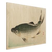Bilderwelten Holzbild Tiere - Querformat 4:3 Asiatische Vintage Zeichnung Karpfen
