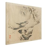 Bilderwelten Holzbild Natur & Landschaft - Querformat 4:3 Asiatische Vintage Zeichnung Winterlandschaft