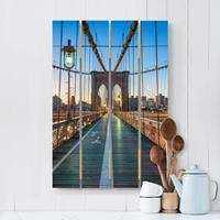 Bilderwelten Holzbild Plankenoptik Morgenblick von der Brooklyn Bridge