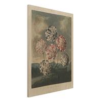 Bilderwelten Holzbild Blumen - Hochformat 3:4 Botanik Vintage Illustration Blaue und rote Nelken