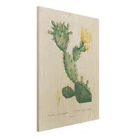 Bilderwelten Holzbild Blumen - Hochformat 3:4 Botanik Vintage Illustration Kaktus mit gelber BlÃ¼te