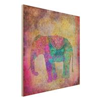 Bilderwelten Holzbild Tiere - Quadrat Bunte Collage - Indischer Elefant