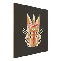 Bilderwelten Holzbild Tiere - Quadrat Collage Ethno Maske - Hase