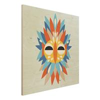 Bilderwelten Holzbild Tiere - Quadrat Collage Ethno Maske - Papagei