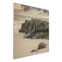 Bilderwelten Holzbild Natur & Landschaft - Quadrat Felsen am Strand