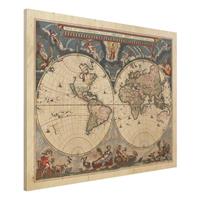 Bilderwelten Holzbild Stadt-, Land & Weltkarte - Querformat 4:3 Historische Weltkarte Nova et Accuratissima von 1664