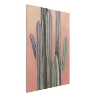 Bilderwelten Holzbild Blumen - Hochformat 3:4 Kaktus auf Rosa I