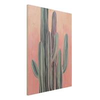 Bilderwelten Holzbild Blumen - Hochformat 3:4 Kaktus auf Rosa II