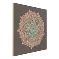 Bilderwelten Holzbild Muster & Textur - Quadrat Mandala Ornament in Rose und Blau