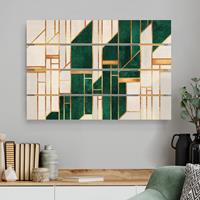 Bilderwelten Holzbild Plankenoptik Emerald und Gold Geometrie