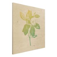 Bilderwelten Holzbild Blumen - Quadrat Modern Vintage Botanik KirschblÃ¼te GrÃ¼n Gelb